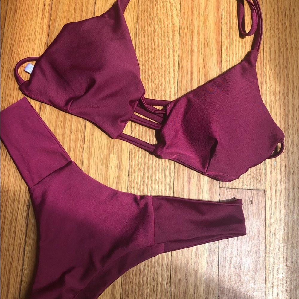 Maroon strappy bikini